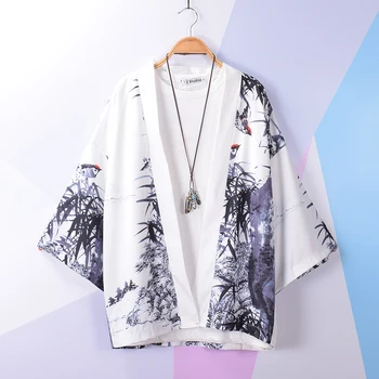 

2020 japanese streetwear crane embroidery kimono men outerwear windbreaker men clothes men jackets