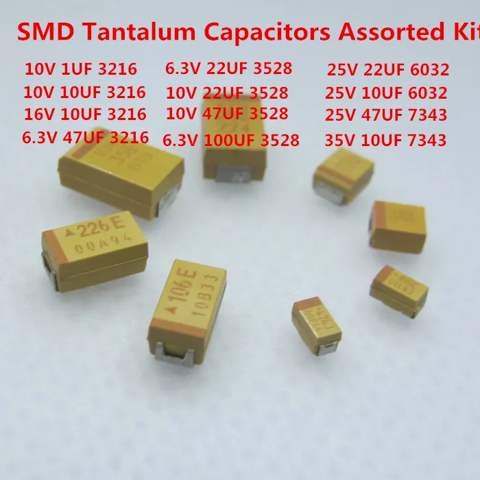 SMD Tantalum Capacitors Assorted Kit 12valuesx10pcs=120pcs 10UF 100UF