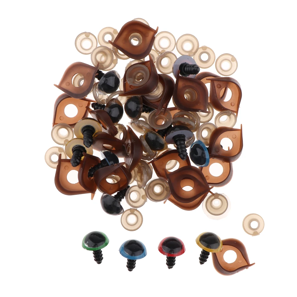 100Pcs Colorful Plastic Safety Eyes with Washers & Eyelid for Teddy Bear, Stuffed Animal Doll, Puppet Making Sewing Craft 14mm