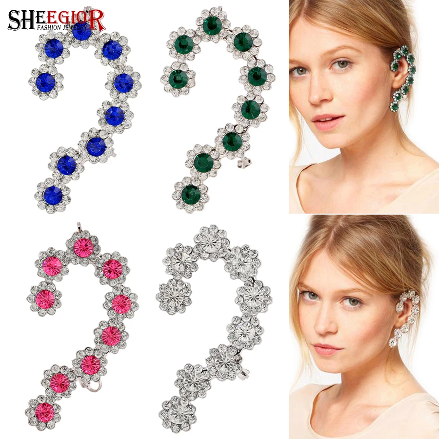

Crystal Ear Cuff Big Earrings for Women Accessories Fashion Hyperbole Rhinestone Silver Ear Clip on Earring Bijoux Femme Jewelry