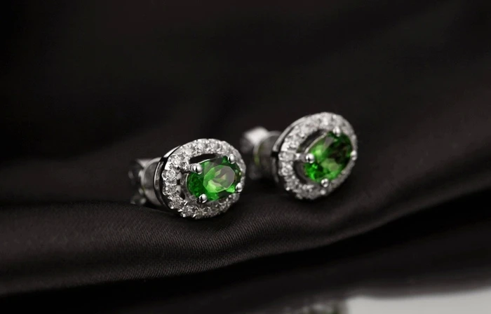 CaiMao 18KT/750 White Gold 0.88 ct Natural Tsavorite & 0.23 ct Full Cut Diamond Engagement Gemstone Earrings Jewelry