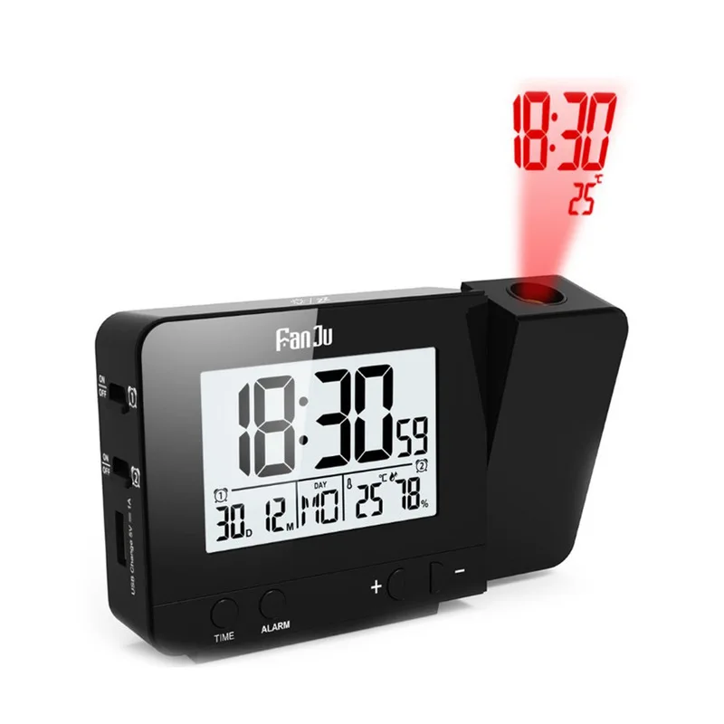 Projection clock silver alarm clock with time temperature projection