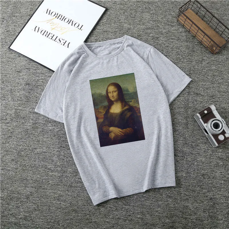 Mona Lisa мультяшная забавная Футболка с принтом пародия Harajuku Vogue Летняя женская одежда - Цвет: 1727-Gray