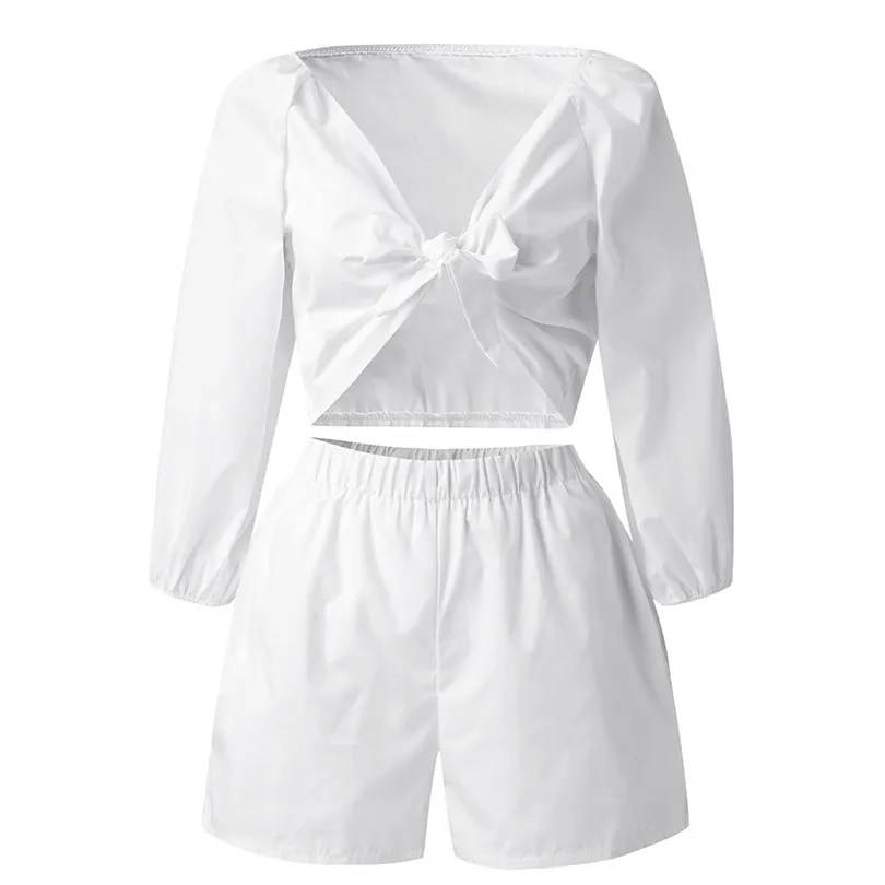 New 2019 Summer Autumn Women Casual Solid Suits Shorts Fashion Office Lady Middle Sleeve T-Shirt Shorts Casual Set #E12 (3)