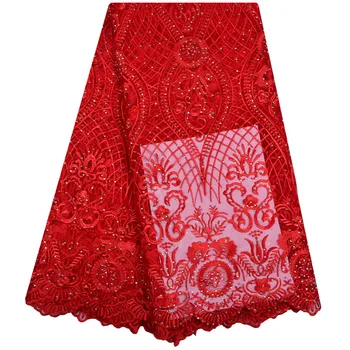 

African Net Lace Fabric Embroidered Mesh Lace With Stones High Quality Women Dress Lace Fabric A1182