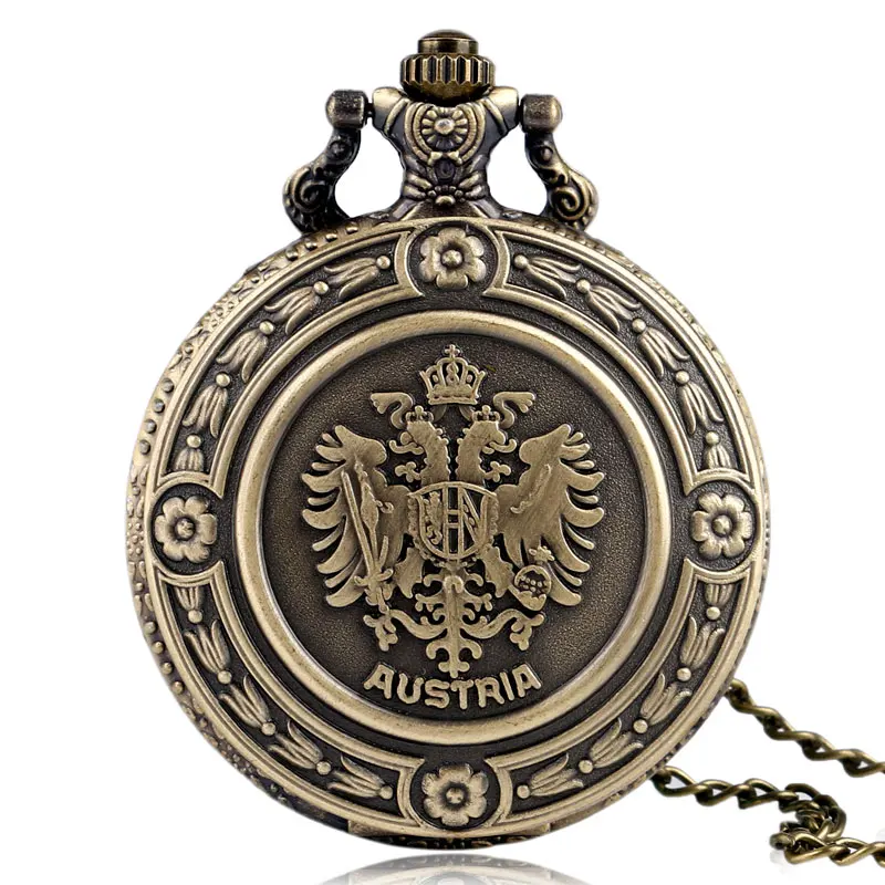 Causal Austria The Double Eagle Pocket Watch Necklace Chain Quartz Copper National Emblem Bronze Modern Fashion Men Xmas Gift european and american movies aladdin and the magic lamp quartz pocket watch do the old flip quartz watch chain table ds274