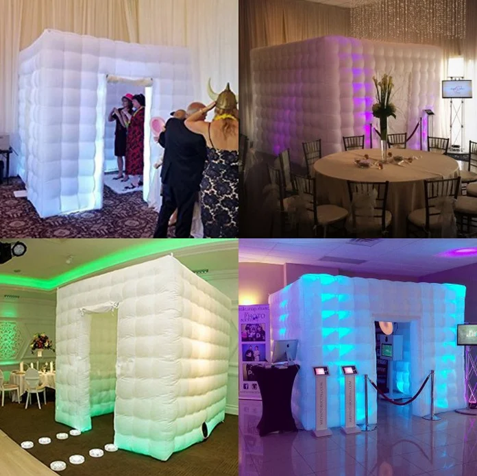 

for 110V Advertising Exhibition 2 Doors Inflatable LED Air Pump Photo Booth Tent with 17 LED Changing Lights Inner Air Blower