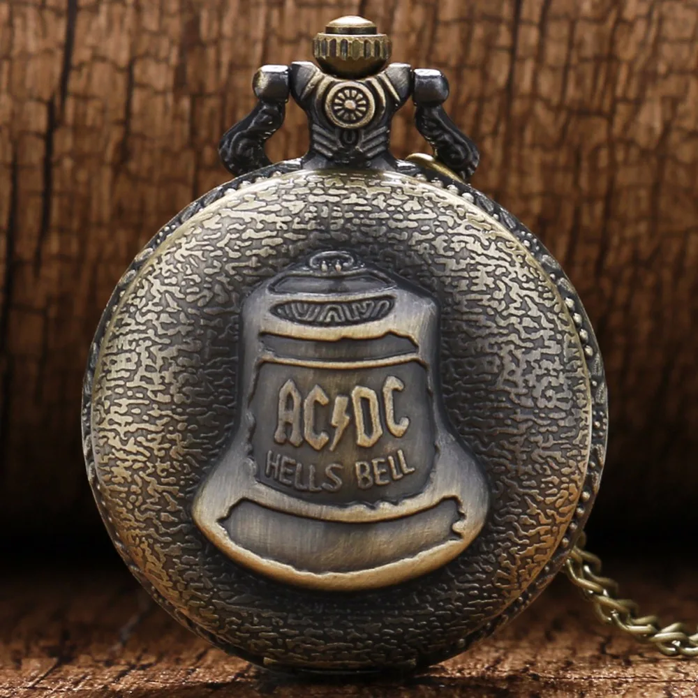 Античный стимпанк папа Бронзовый ACDC Hells Bell кварцевые карманные часы с цепочкой модное ожерелье с кулоном в ретро-стиле мужские подарки на день отца