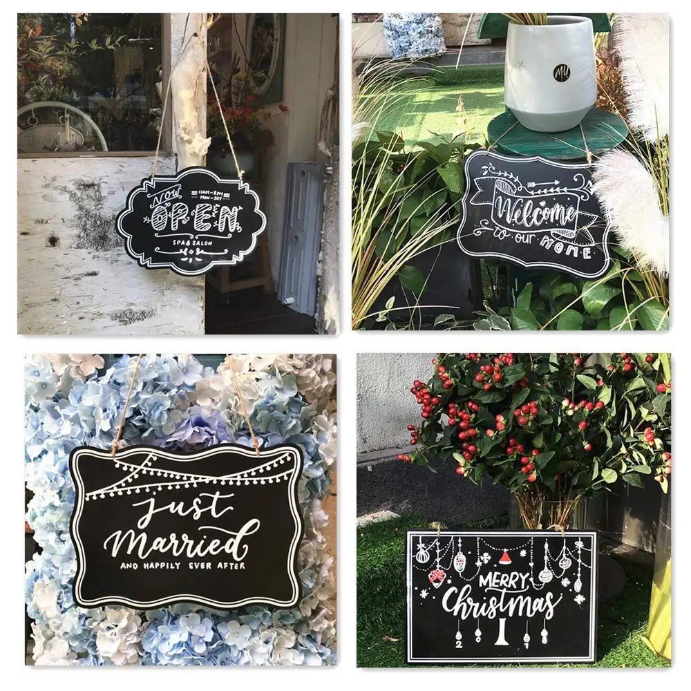 

METABLE 4Pcs Hanging Decorative Chalkboard Sign,Double-Sided Non Porous Wooden Note Message Board for Wedding Party Decoration,
