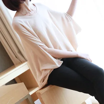 

Sweater Summer Fashion Women Casual O-Neck Batwing Sleeve Straight Solid Beach Style Knitwear Loose Thin Bat Sleeve Blouse Top