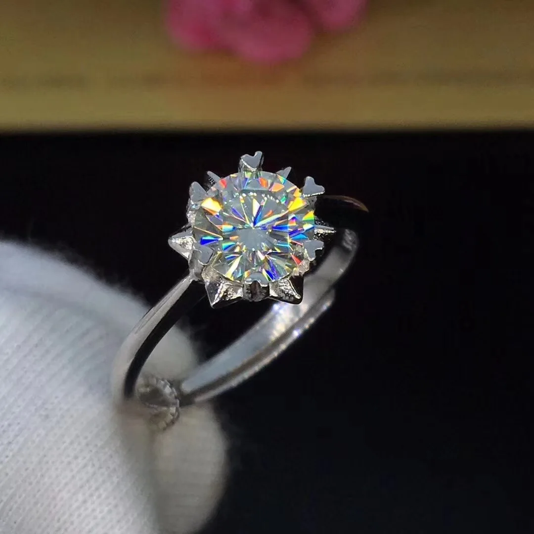 Круглое серебряное кольцо Moissanite 1ct D VVS роскошное свадебное кольцо Moissanite для женщин