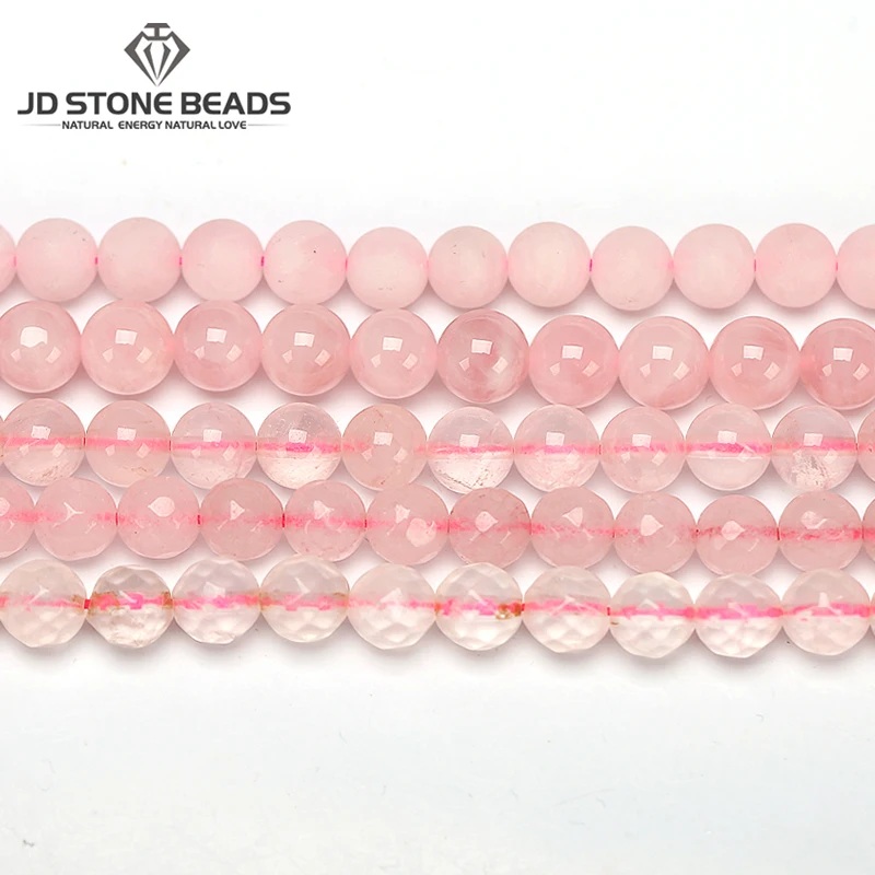 

Free Shipping Natural Pink Quartz Ice Rose Crystal Round Loose Beads 4 6 8 10 12 MM DIY Bracelet&Necklace For Jewelry Making