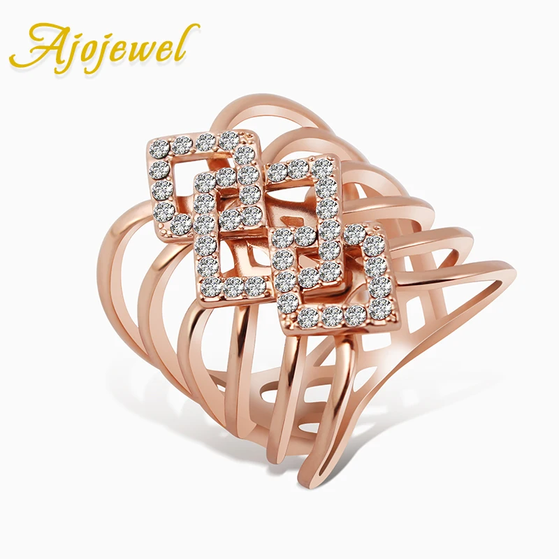 Ajojewel большие стразы геометрические полые широкие кольца Женские Ювелирные