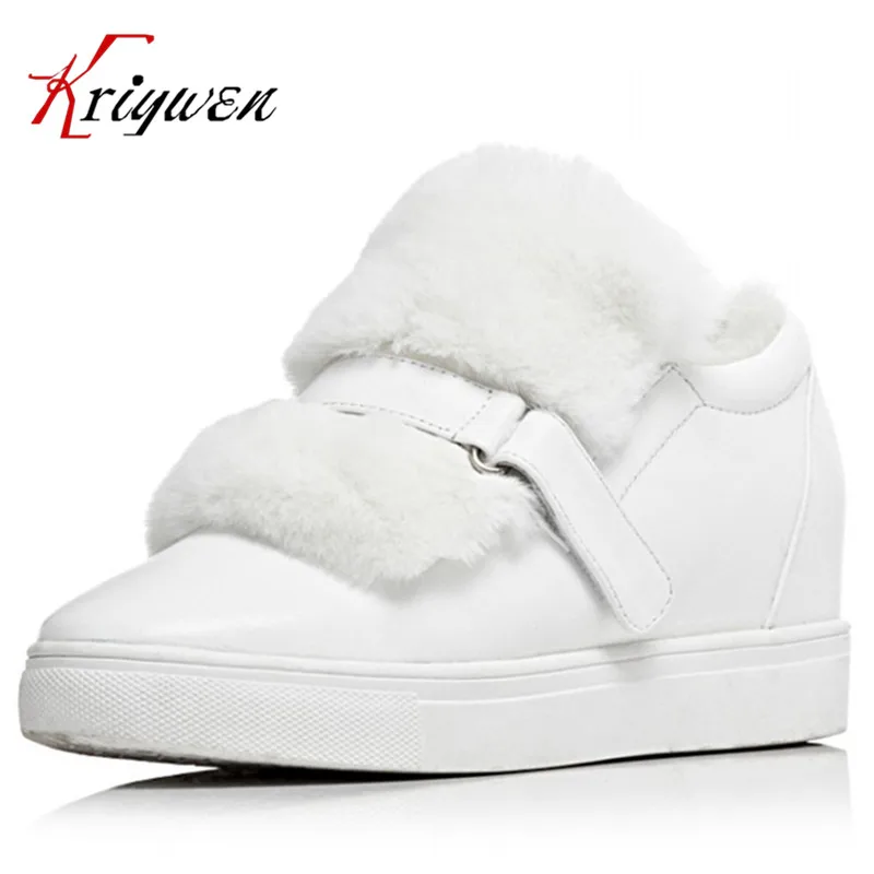 

High quality brand designer fur genuine leather wool full grain leather Height Increasing shoes for women snow boots keep warm