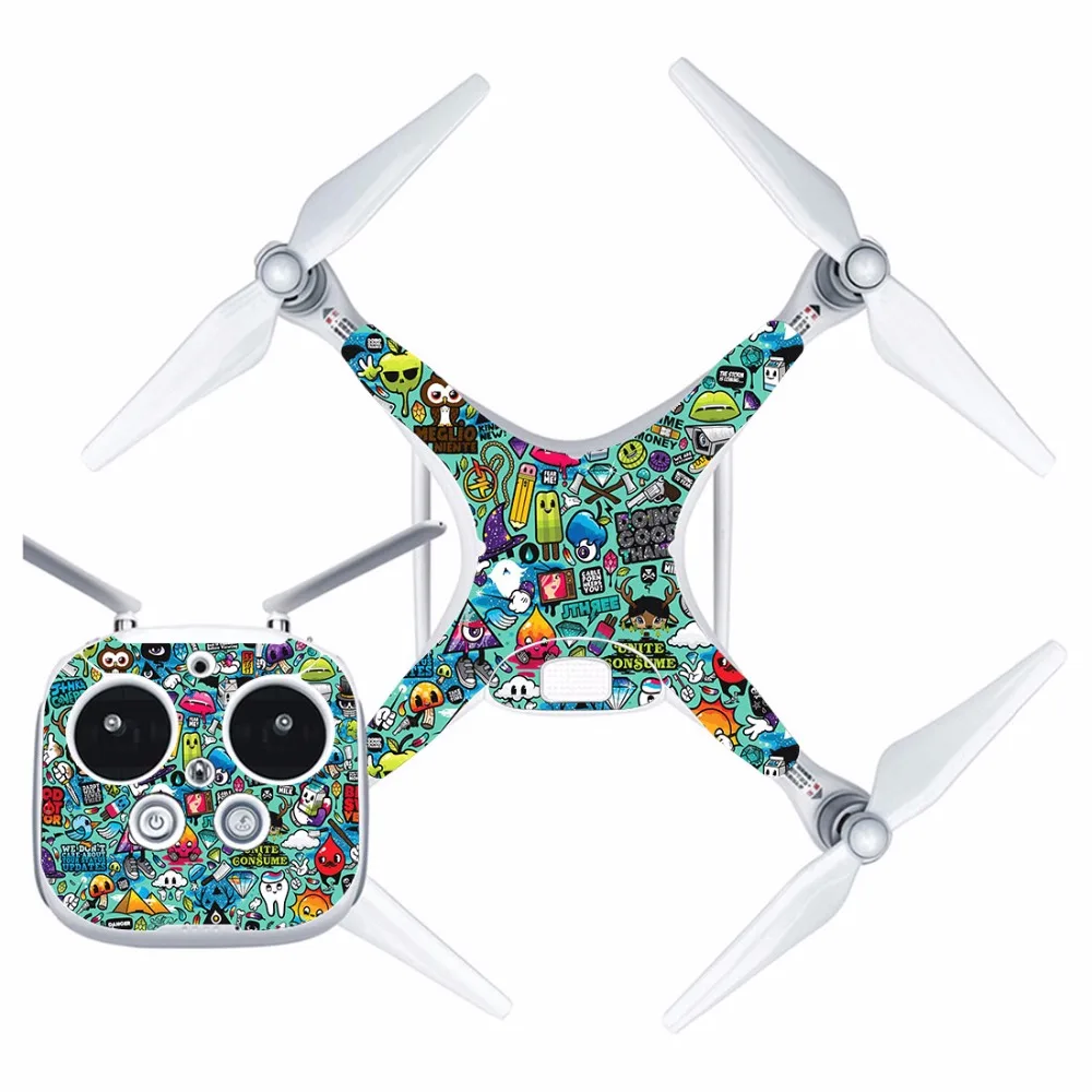 

[J40007] cartoon graffit Waterproof PVC Decal Skin Sticker For DJI Phantom 4 Drone body protection film+remote Controller cover