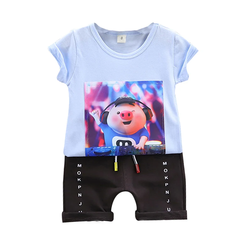 Baby Boys Summer Cute Pig Sets Kids Short Sleeve Animal Print Tops Blouse T-shirt+Shorts Children's Suit Casual Outfits Clothes |