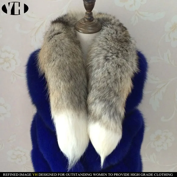 new arrive Real Fox Fur Scarf Women Winter Warm muffler 2 fox Tail patchwork Scarves Fashion fullness Collar Wraps - Цвет: color 4