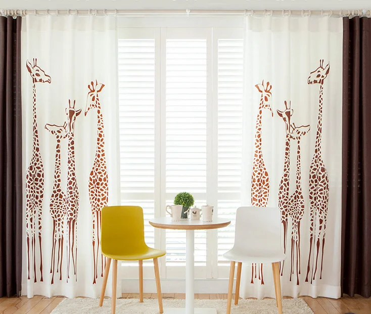 

2016 New fashion Children Room Curtains Fawn green linen cartoon Giraffe Curtain Fabric cloth Printed SItting room features