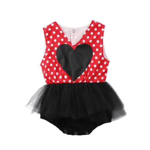 Newborn Baby Girls Polka Dot Romper Kids Lace Tutu Jumpsuit Toddler
