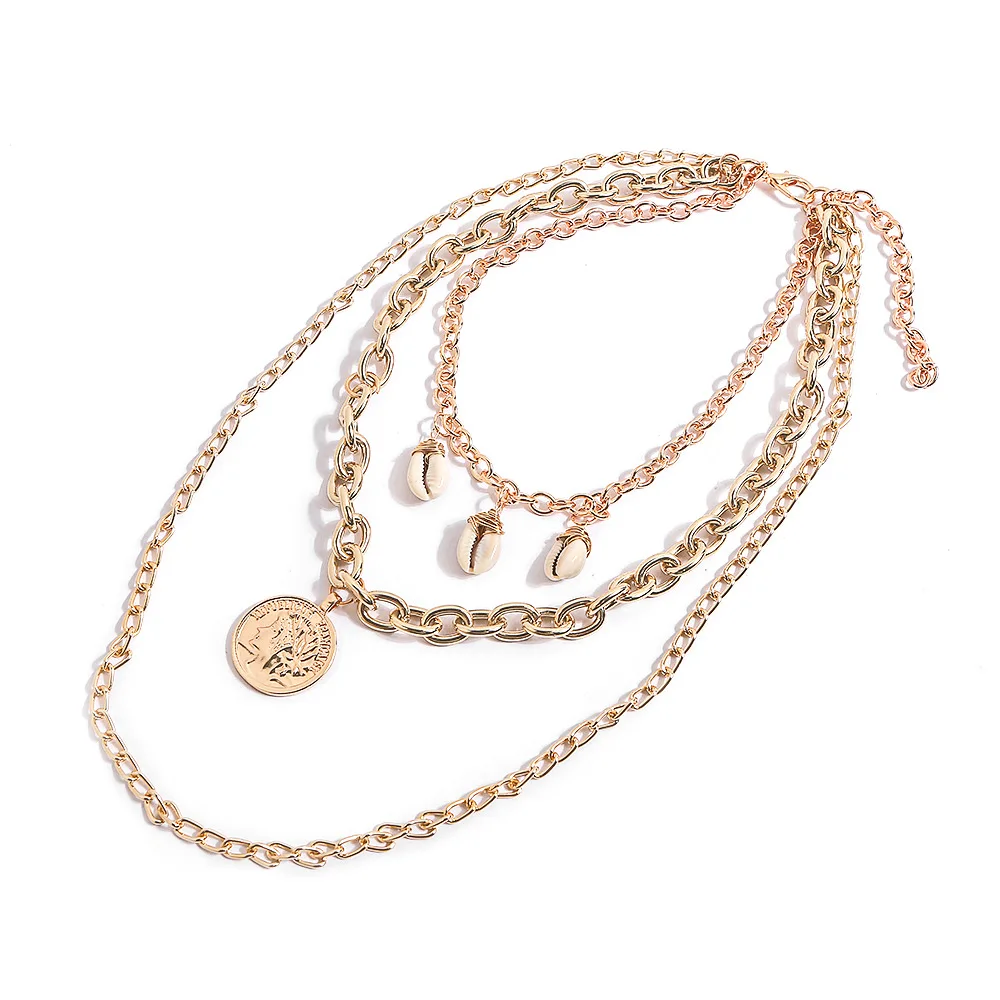 

Legenstar Vintage Big Coin Pendants Necklaces For Women Shell Statement Metal Multilayer Long Chain Choker Necklace Accessories