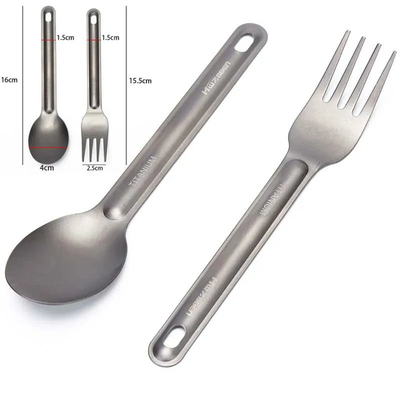 Titanium Fork Titanium Spoon Long Handle Outdoor Portable Matte Finish Dinner Spork Cutlery Outdoor Camping Spork