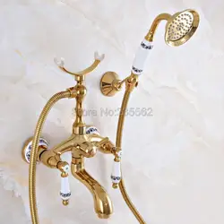 Настенный золото цвет латунь кран для ванной с поворотным рычагом телефон стиль для ванной душ воды смесителя с Handshower lna960