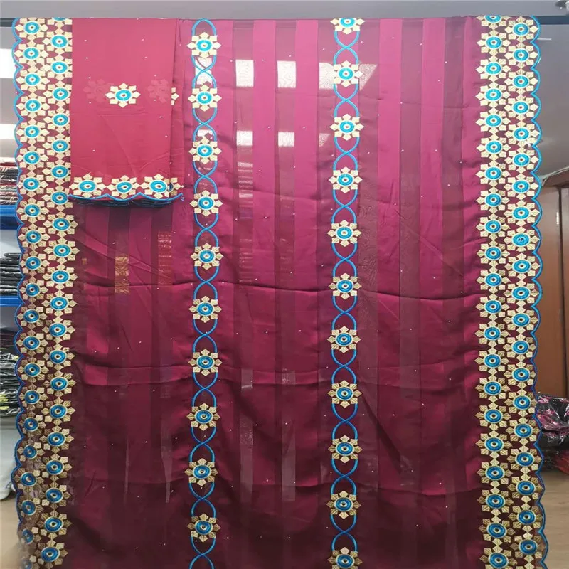 

High quality silk fabric for lady dress embroidered george silk fabric African metallic silk fabric 114cm/8mm 7 yards HL062703