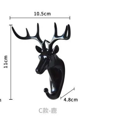 1PCS home decoration natural resin animal hook wall storage clothes hat key organizer giraffe elephant rhinoceros hook - Цвет: B