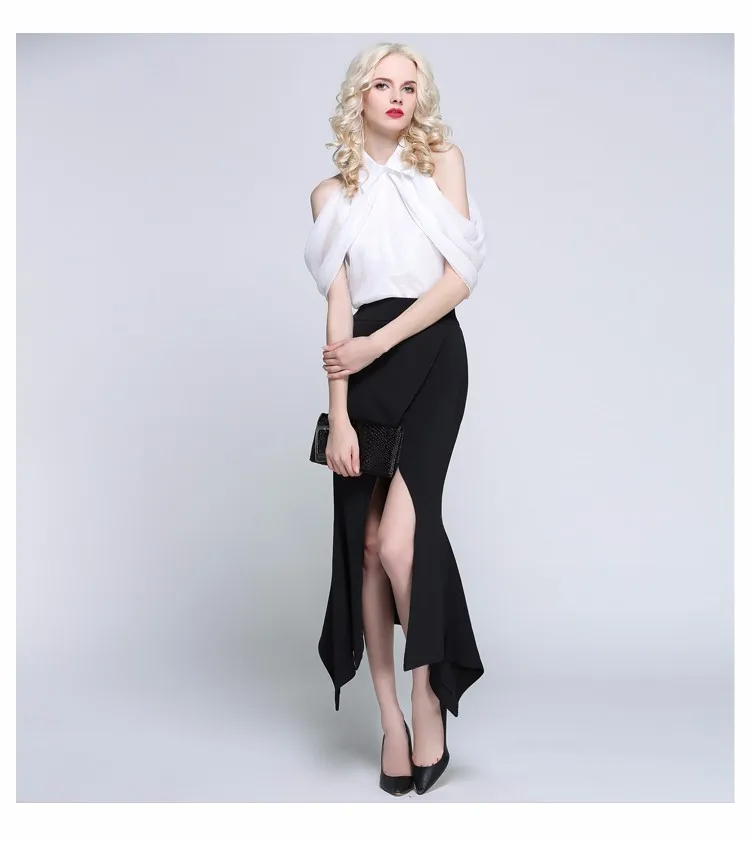 Бренд Высокое качество для подиума пикантные с высокой талией Асимметричные юбка черный Для женщин ласточкин хвост асимметричные юбки 9142216