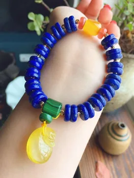 

Certificate 10mm Natural Lapis Lazuli Gemstone With Pendant Bracelet Bless Crystal For Woman Female Gift Stretch Bracelet AAAAA