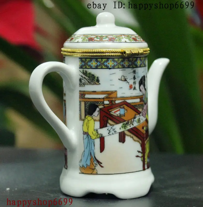 

Chinese Porcelain Flagon Shaped 3 Girls Jewelry Box Toothpick Box Cosmetic Box F