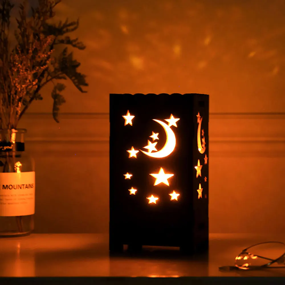 Moon Stars деревянный проекционный ночник светодиодный полый красочный лунный свет романтическая атмосфера лампа для домашняя отделка спальни
