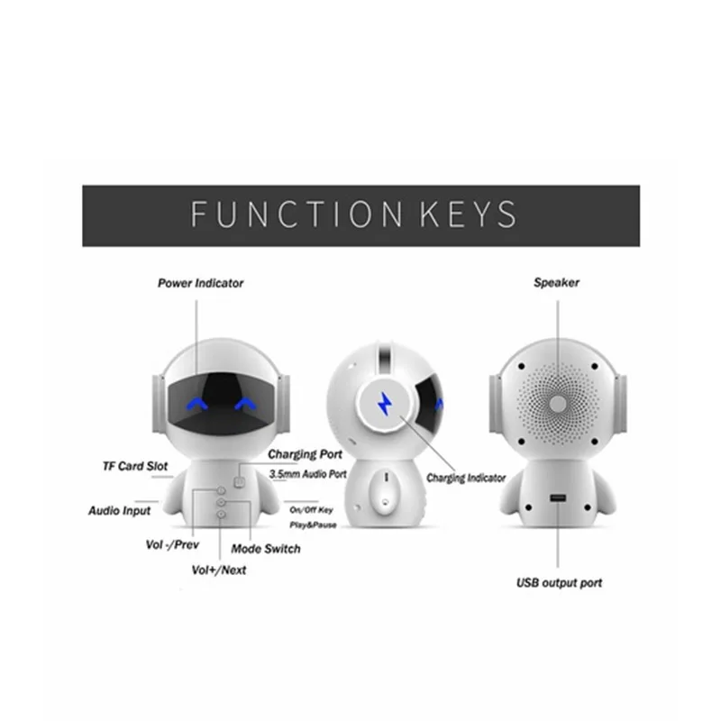 DOITOP Мини Симпатичный робот Беспроводной Bluetooth Динамик Мощность банк TF карты ручной вызова в режиме свободных микро бас смартфоны акустическая система для ПК Коробка A3