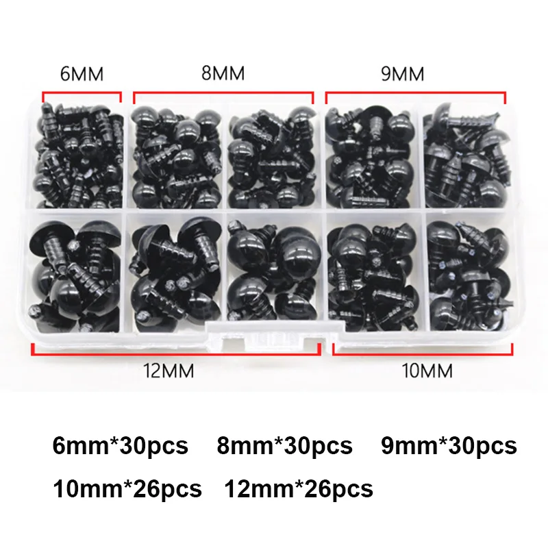 142pcs 6-12mm Black Plastic Craft Safety Eyes for Teddy Bear Stuffed Doll Animal Amigurumi DIY Accessories 2