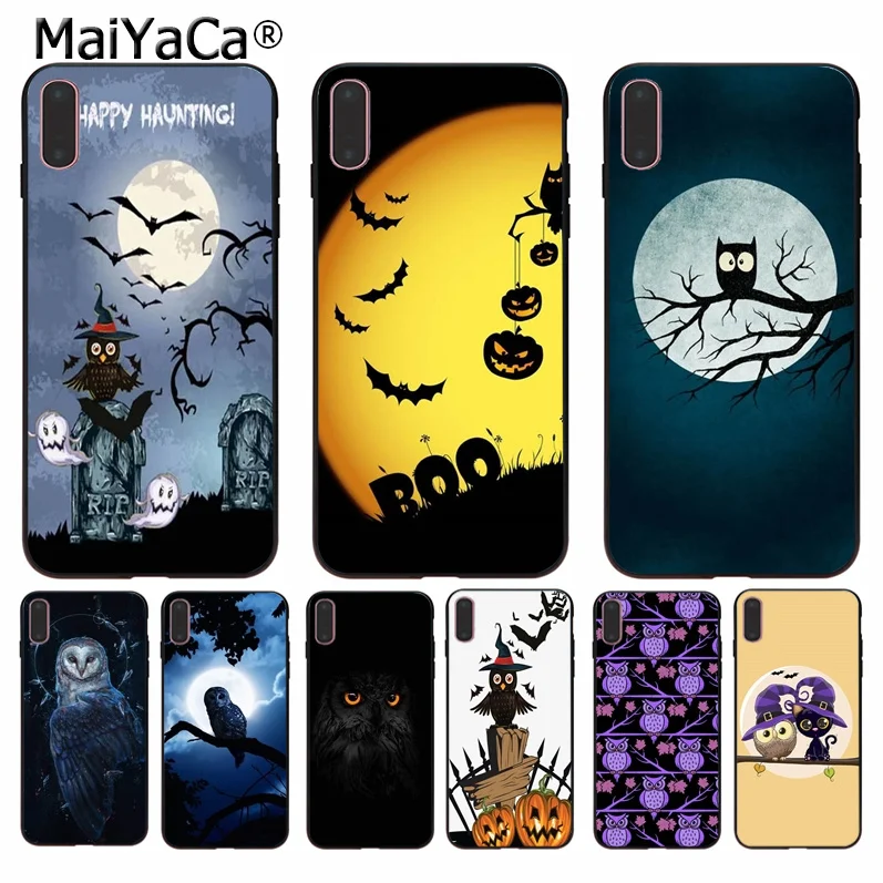 

MaiYaCa Fall Orange Halloween Black Cat Cute Owl Super Cute Phone Case for iPhone 8 7 6 6S Plus 5 5S SE XR X XS MAX Coque Shell