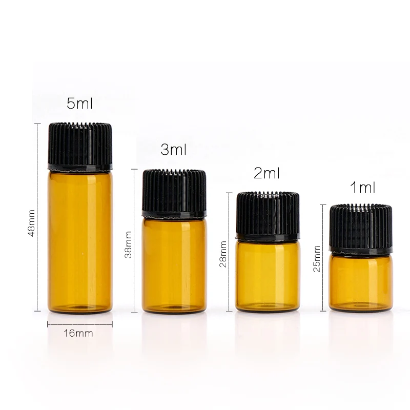 50 шт. 1 мл ~ 5 мл Мини Янтарный стекло бутылка небольшой флаконы для эфирных масел с уменьшенным горлышком и кепки бутылочка для анализа