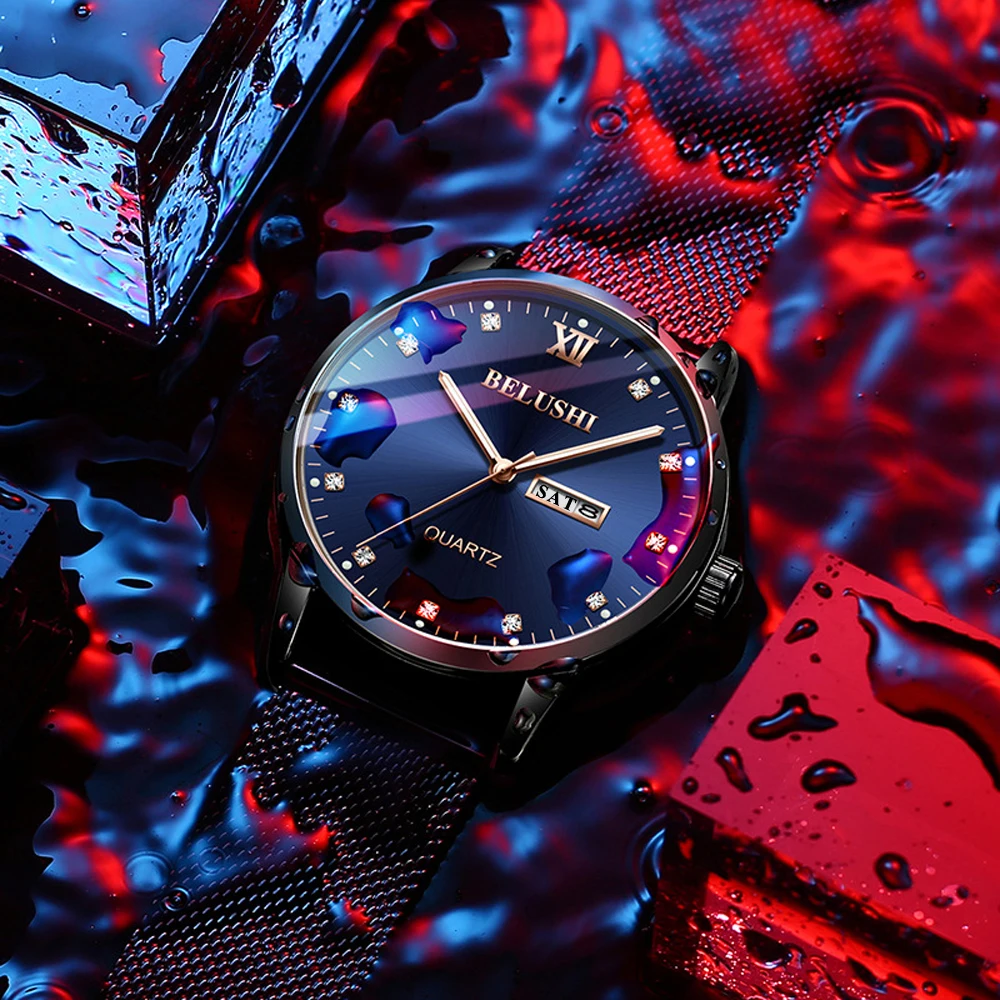 

New Model Diamond Dial Luminous Trend Men Watch Steel Strap Waterproof Date Week Business Man Watch Male Clock Relogio Masculino