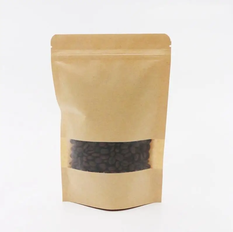 

5pcs 16*22cm Brown Stand up Kraft paper Zip Lock bags with Window Reclosable Doypack Pouch Zipper Grip Seal Packaging Bag
