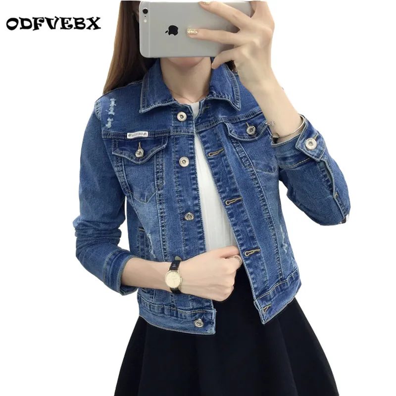 

2019 Boutique denim jackets female spring and autumn short Plus size increase pupils Slim jacket ong-sleeved small coat ODFVEBX