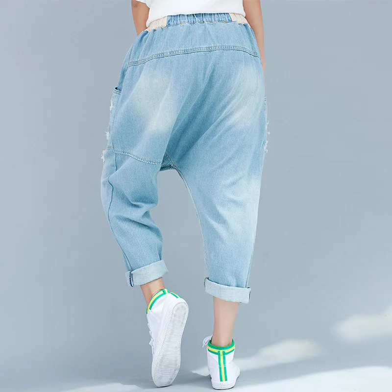 Casual Crotch Pants Loose Irregular Denim 2