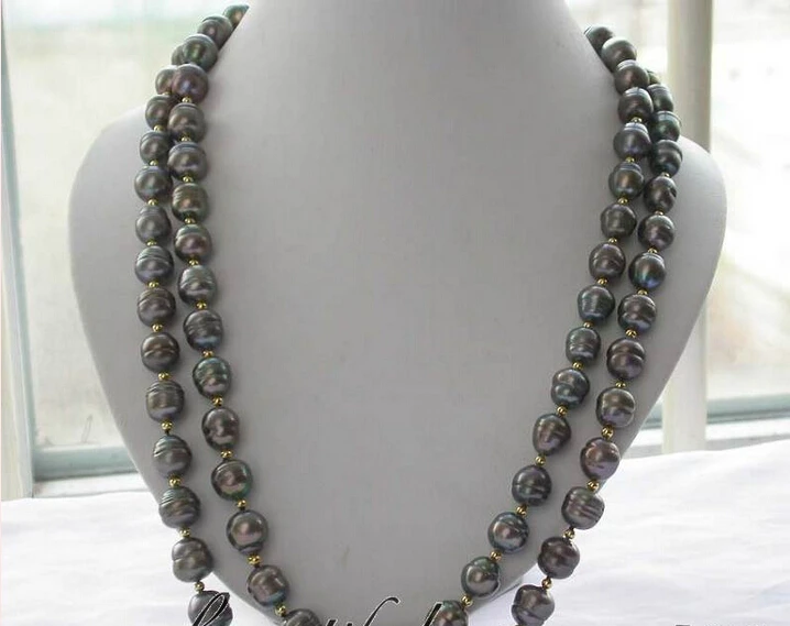 

FREE shipping>>>>>z3023 beautiful 50" 13mm rice black freshwater pearl necklace