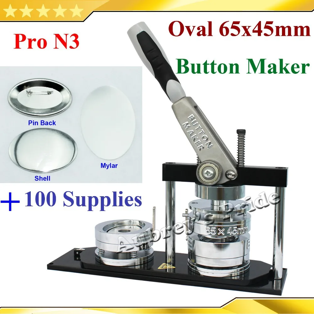 Pro N3 NEW Oval 45x65mm Badge Button Maker Machine +100 Sets Metal