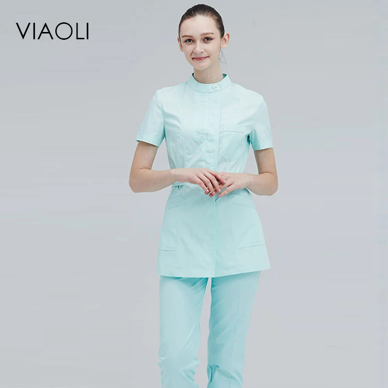 

Viaoli short Sleeve Round neck women Medical Coat Uniform Medical Lab Coat Hospital Doctor Slim multiple colour pants+shirt