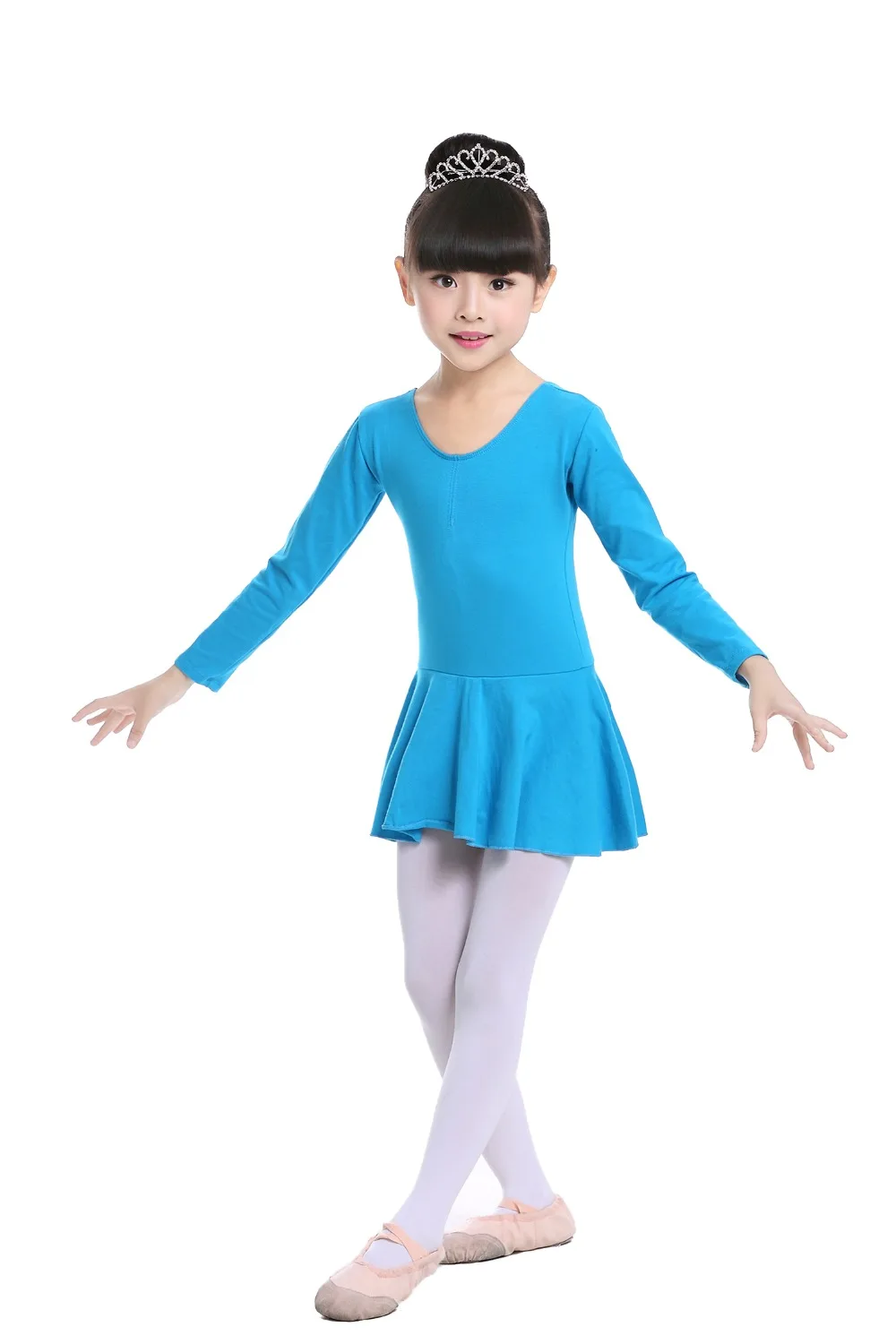 Pink Cotton Formal Ballet Dress for Girls Long Sleeves Shiny Ballet leotard for Dance Kids Gymnastics Professional Tutu Dress (12)