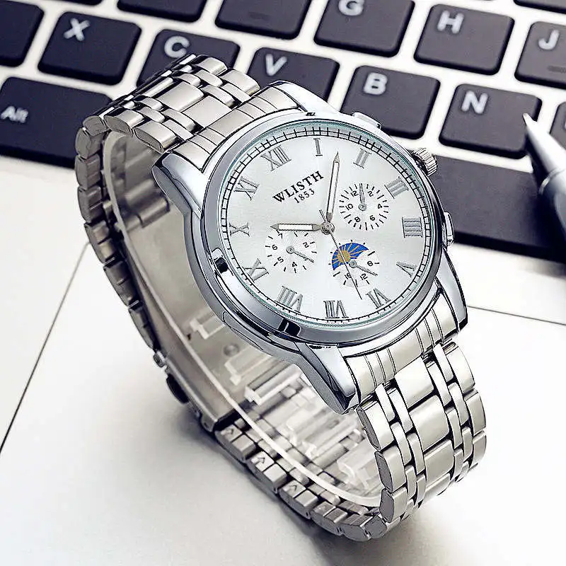 WLISTH мужские настольные спортивные светящиеся водонепроницаемые наручные часы для отдыха, мужские кожаные кварцевые часы Rolex_watch - Цвет: Steel white-2