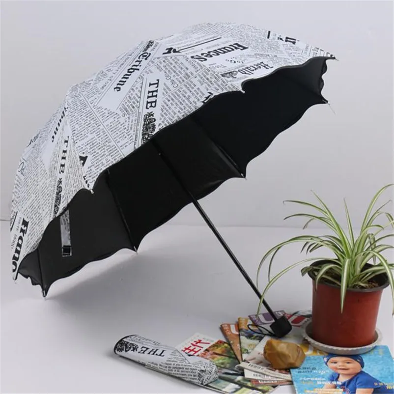 

Hot Newspaper Printing Three Folding Umbrellas Woman Lady Princess Dome Parasol Sun Rain Umbrella Flouncing Lotus Leaves N06#N