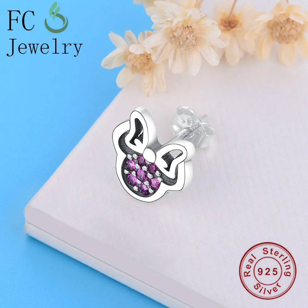 FC Jewelry 925 пробы серебряный малый простой милый минималистский мультфильм Минни циркония серьги гвоздики для женщин Femme леди дети Brincos