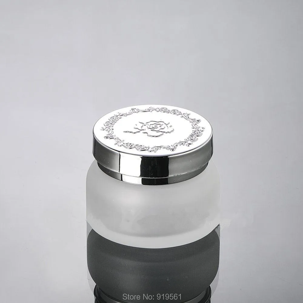 Wholesale 50G jars Frosted cream jar with Rose pattern gold lid