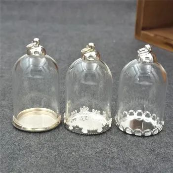 

20sets 30x20mm glass tube with silver color base with cap set no filler glass bottle vial pendant glass necklace charm