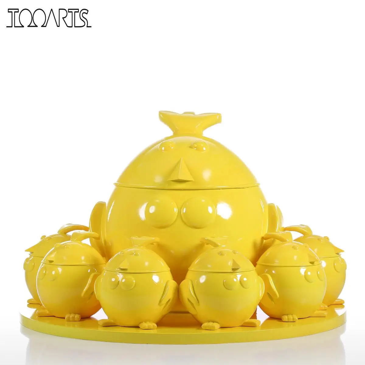 Goedkoop Tooarts Moderne Sculptuur Tomfeel Cartoon Kip Familie Hars Sculptuur Interieur Moderne Kunst Beeldje Dier Standbeeld voor Kantoor